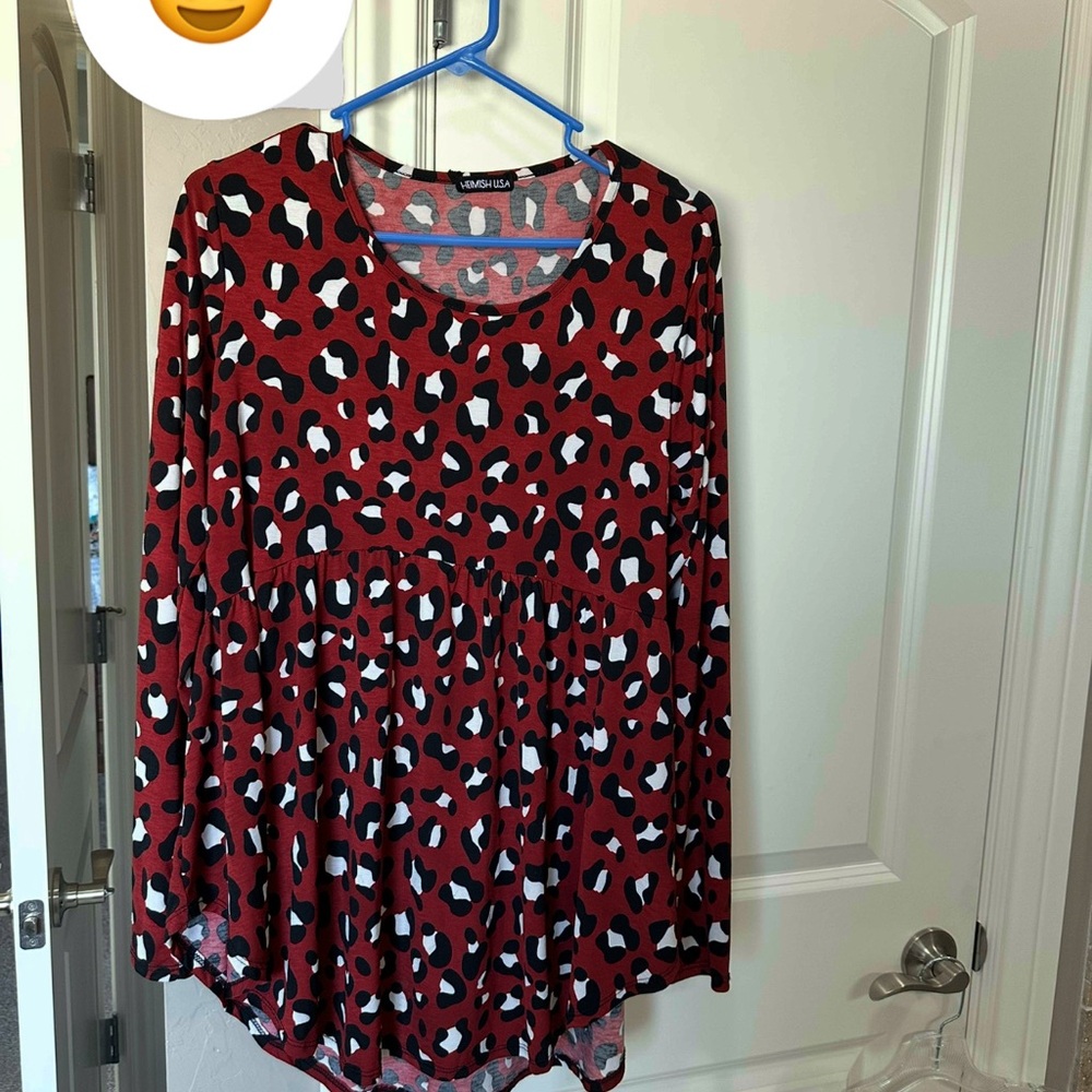 HEIMISH USA Red Black Asymmetrical Blouse Relaxed Fit
